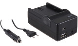 4-in-1 acculader voor Canon LP-E6 / LP-E6N / LP-E6NH accu - compact en licht - laden via stopcontact, auto, USB en Powerbank