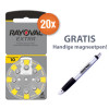 Voordeelpak Rayovac gehoorapparaat batterijen - Type 10 (geel) - 20 x 8 stuks + gratis magnetische batterijpen