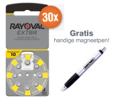Voordeelpak Rayovac gehoorapparaat batterijen - Type 10 (geel) - 30 x 8 stuks + gratis magnetische batterijpen