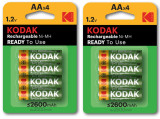 8 x AA oplaadbare krachtige Kodak batterijen, Ready to use - 2600mAh 